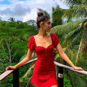 Realisation Par The Venus red squiggle mini dress